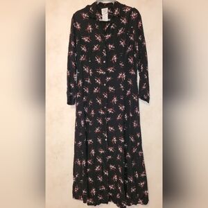 Laura Ashley Black Floral Button Dress‎ Womens Size 12 Farmcore Cottagecore